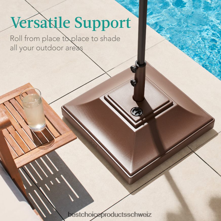 Best Choice Products mobiler Schirmständer, befüllbarer Ständer mit 4 Rädern, 2 Schlössern, 120 Pfund Tragkraft braun 2JD0221443