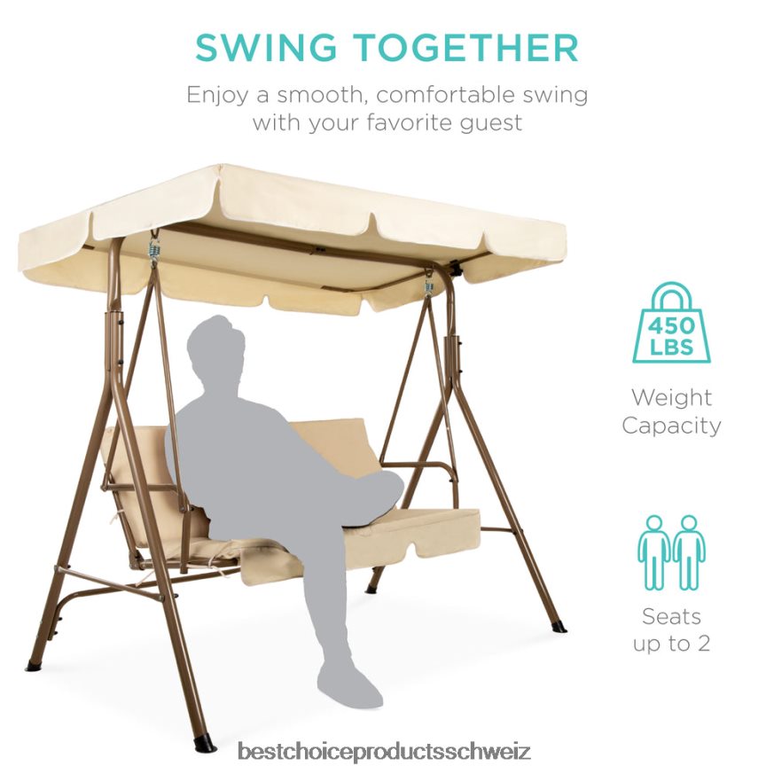 Best Choice Products 2-Personen-Außenschaukel-Gleitermöbel mit Kissen, Stahlrahmen Beige 2JD022394