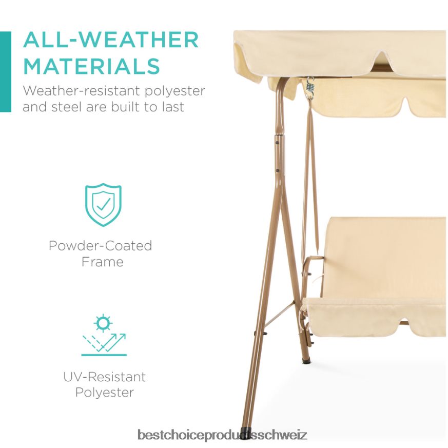 Best Choice Products 2-Personen-Außenschaukel-Gleitermöbel mit Kissen, Stahlrahmen Beige 2JD022394