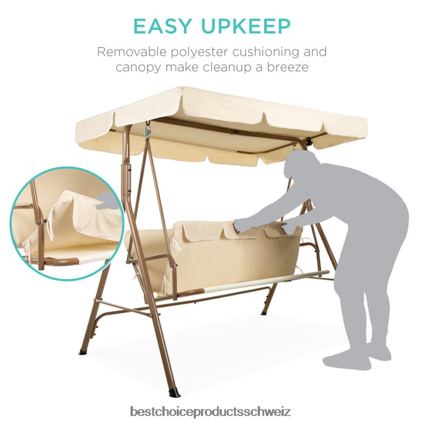 Best Choice Products 2-Personen-Außenschaukel-Gleitermöbel mit Kissen, Stahlrahmen Beige 2JD022394