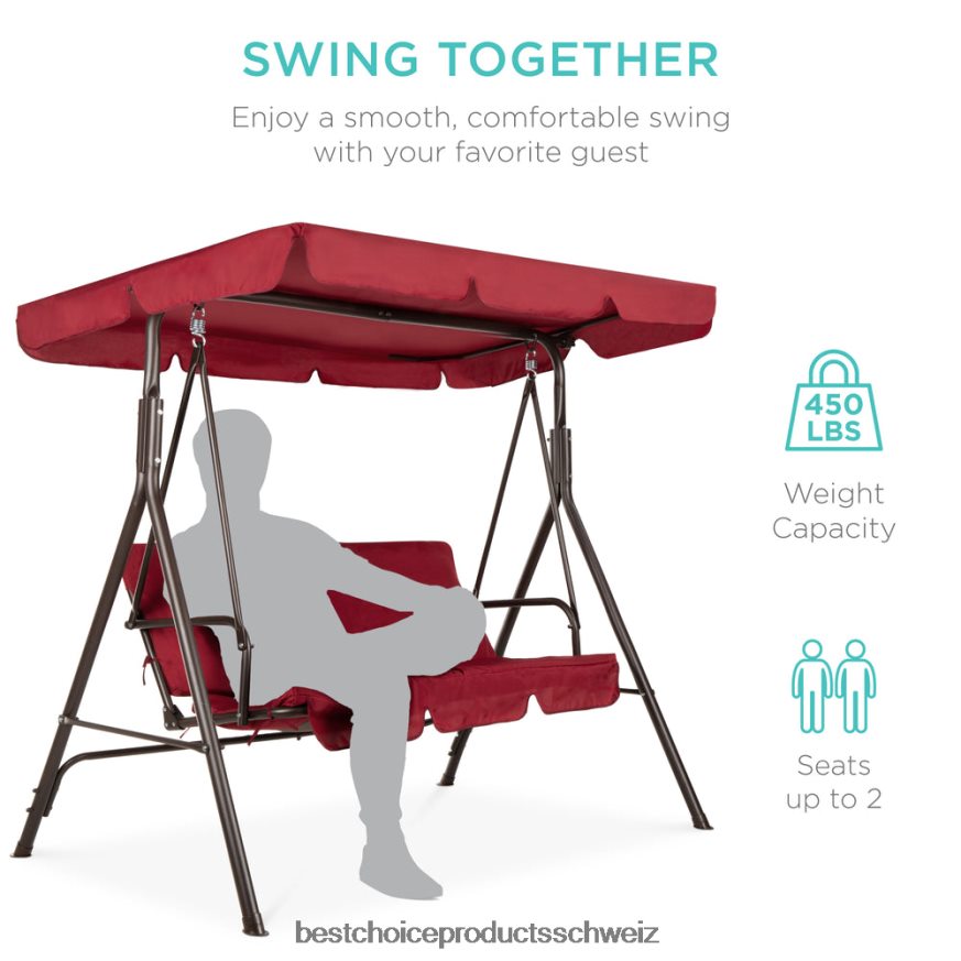 Best Choice Products 2-Personen-Außenschaukel-Gleitermöbel mit Kissen, Stahlrahmen Burgund 2JD022396