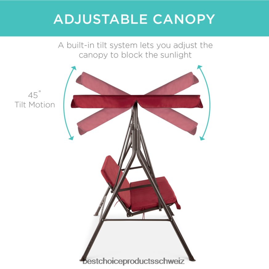 Best Choice Products 2-Personen-Außenschaukel-Gleitermöbel mit Kissen, Stahlrahmen Burgund 2JD022396