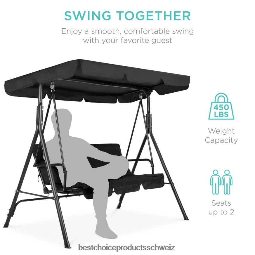 Best Choice Products 2-Personen-Außenschaukel-Gleitermöbel mit Kissen, Stahlrahmen Schwarz 2JD022399