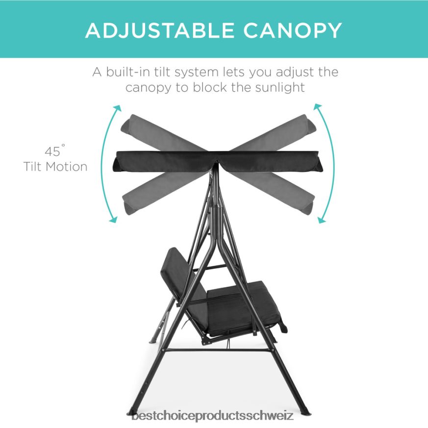 Best Choice Products 2-Personen-Außenschaukel-Gleitermöbel mit Kissen, Stahlrahmen Schwarz 2JD022399