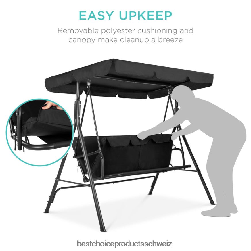 Best Choice Products 2-Personen-Außenschaukel-Gleitermöbel mit Kissen, Stahlrahmen Schwarz 2JD022399