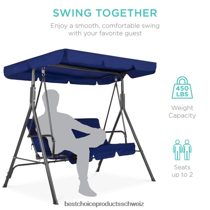 Best Choice Products 2-Personen-Außenschaukel-Gleitermöbel mit Kissen, Stahlrahmen marine/grau 2JD022397