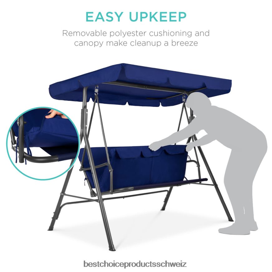 Best Choice Products 2-Personen-Außenschaukel-Gleitermöbel mit Kissen, Stahlrahmen marine/grau 2JD022397