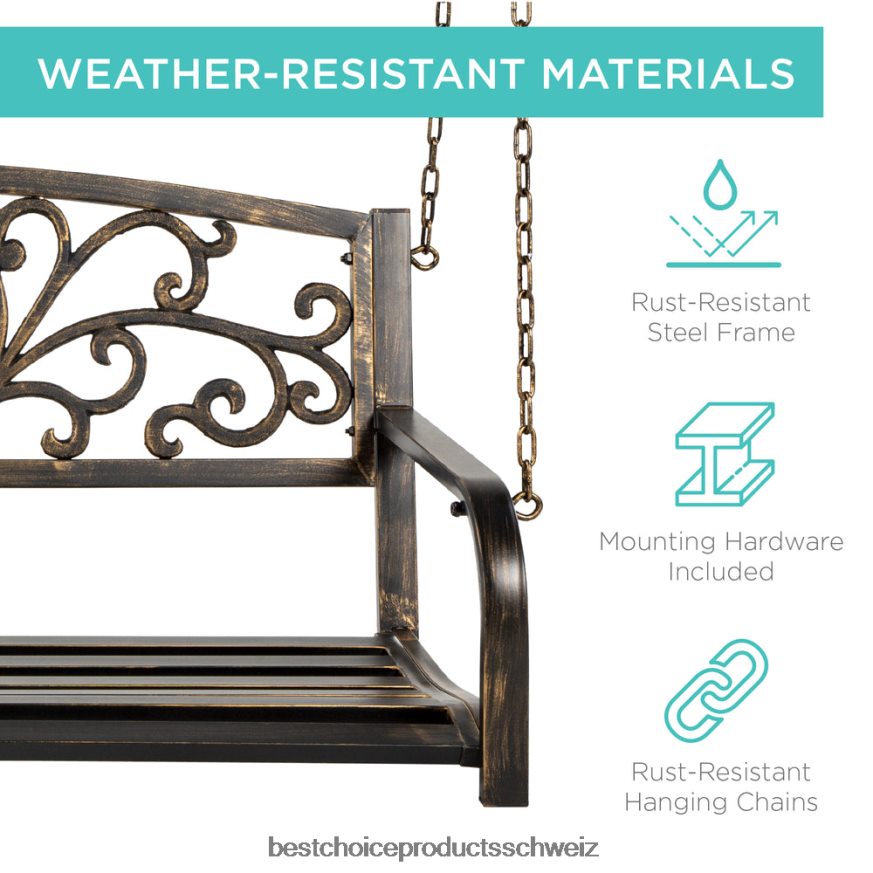 Best Choice Products 2-Personen-Außenschaukel aus Metall mit Blumenakzent, Tragkraft 485 Pfund Bronze 2JD022909