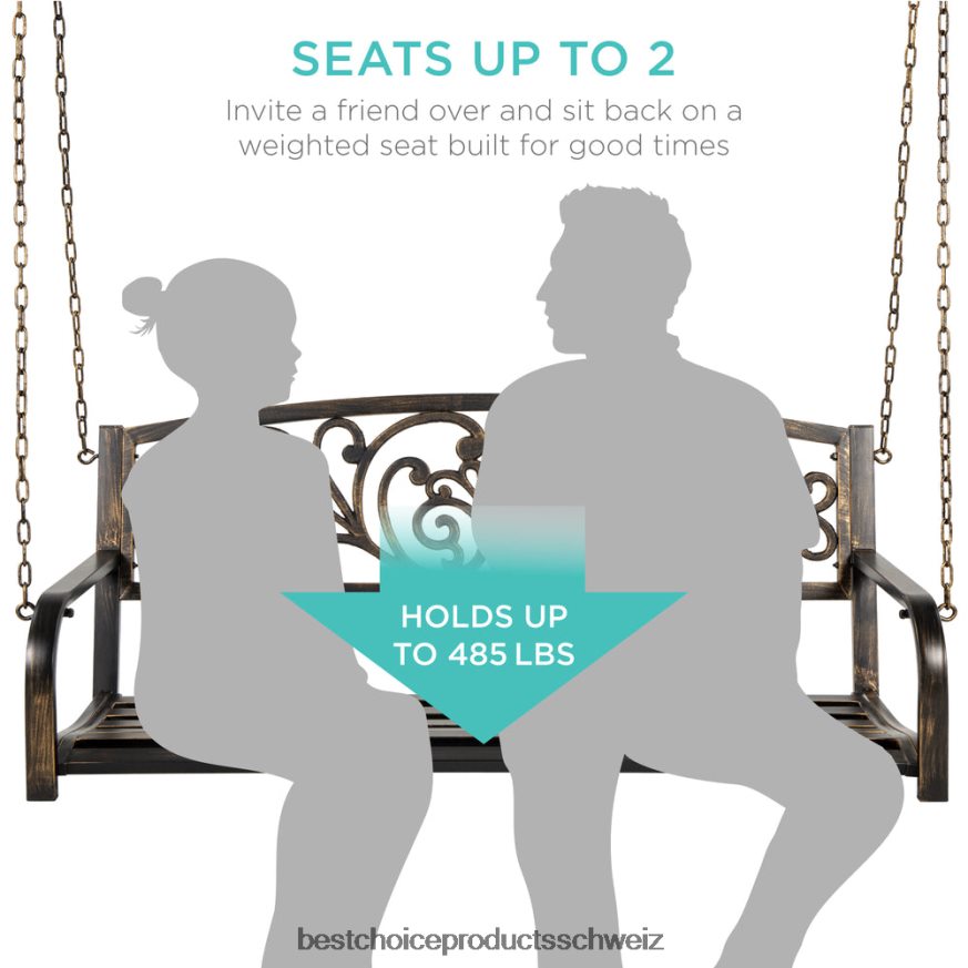 Best Choice Products 2-Personen-Außenschaukel aus Metall mit Blumenakzent, Tragkraft 485 Pfund Bronze 2JD022909