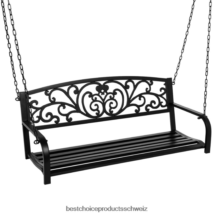 Best Choice Products 2-Personen-Außenschaukel aus Metall mit Blumenakzent, Tragkraft 485 Pfund Schwarz 2JD022910