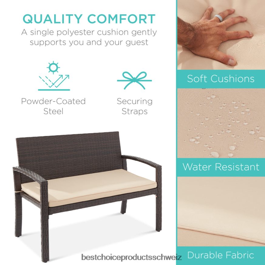 Best Choice Products 2-Personen-Verandabank aus Korbgeflecht für den Außenbereich und den Garten mit einer Kapazität von 700 Pfund braun/braun 2JD022947