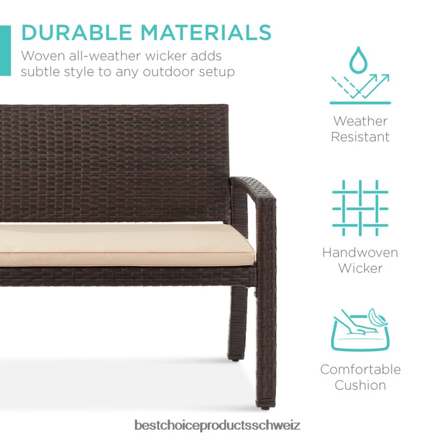 Best Choice Products 2-Personen-Verandabank aus Korbgeflecht für den Außenbereich und den Garten mit einer Kapazität von 700 Pfund braun/braun 2JD022947