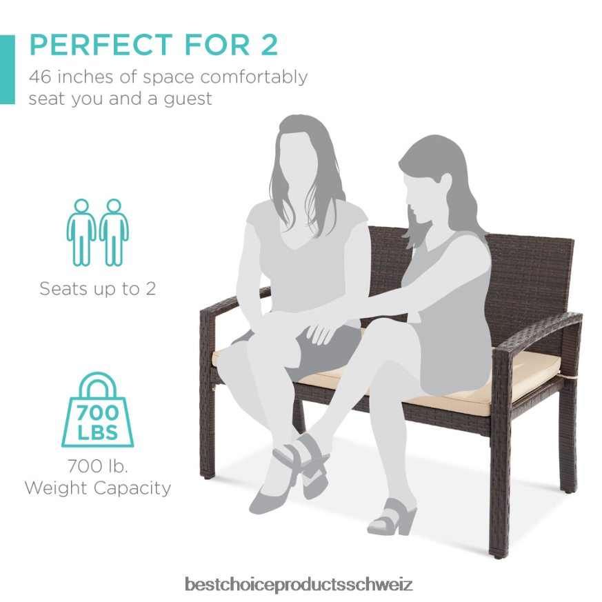 Best Choice Products 2-Personen-Verandabank aus Korbgeflecht für den Außenbereich und den Garten mit einer Kapazität von 700 Pfund braun/braun 2JD022947