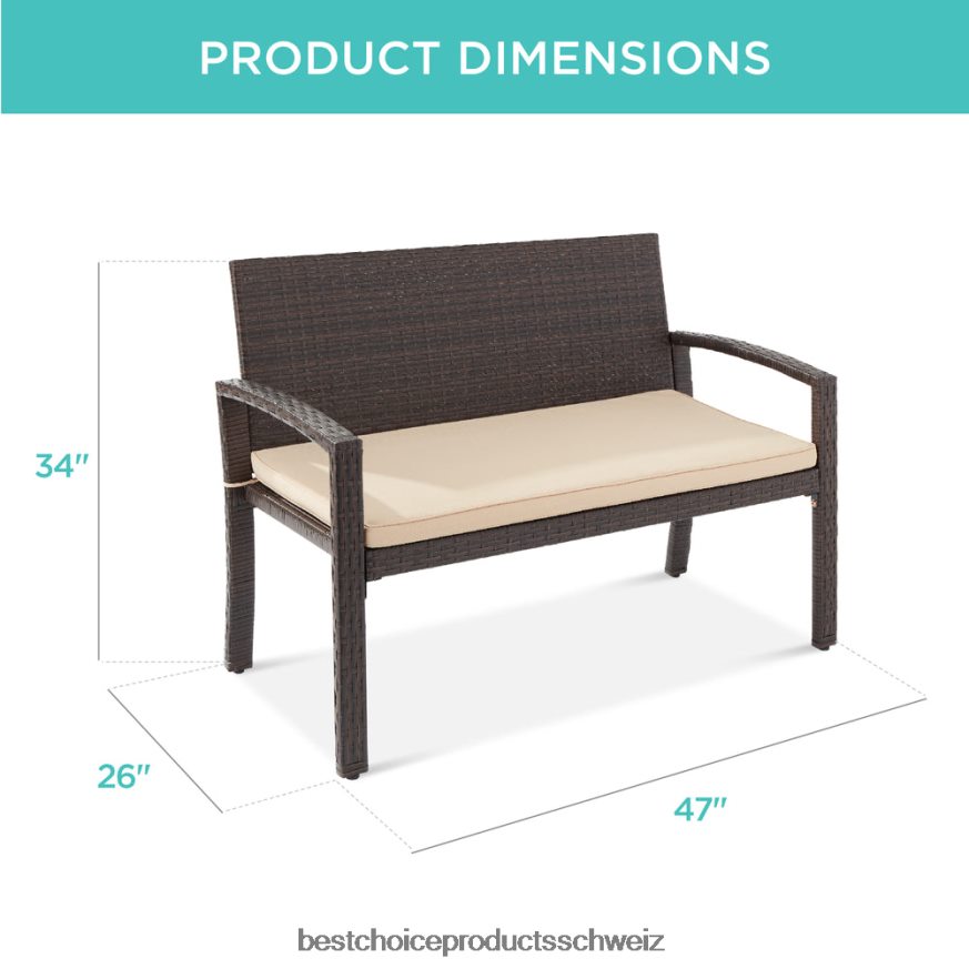 Best Choice Products 2-Personen-Verandabank aus Korbgeflecht für den Außenbereich und den Garten mit einer Kapazität von 700 Pfund braun/braun 2JD022947