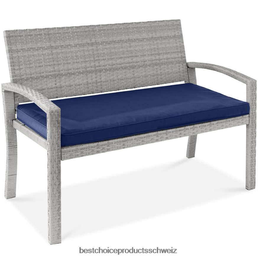 Best Choice Products 2-Personen-Verandabank aus Korbgeflecht für den Außenbereich und den Garten mit einer Kapazität von 700 Pfund grau/marine 2JD022946