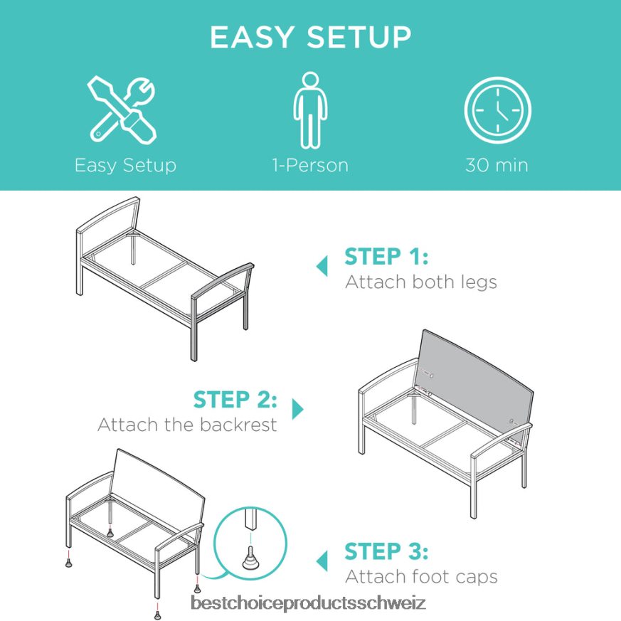 Best Choice Products 2-Personen-Verandabank aus Korbgeflecht für den Außenbereich und den Garten mit einer Kapazität von 700 Pfund grau/marine 2JD022946