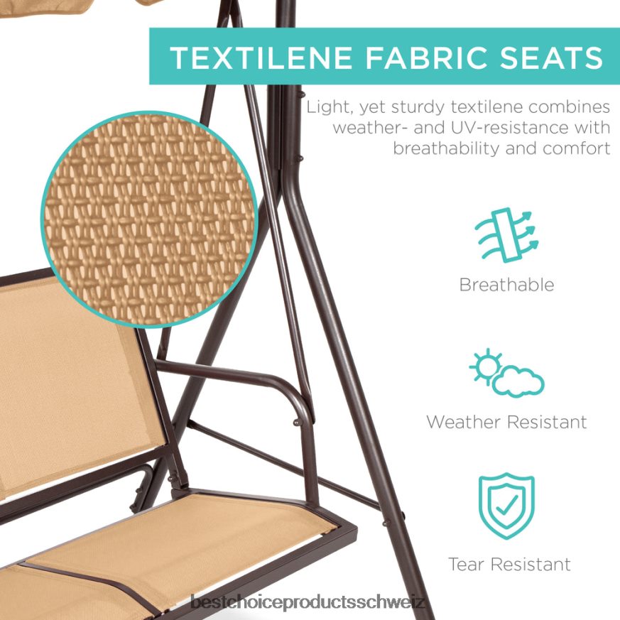 Best Choice Products 2-Sitzer-Haubeschaukel-Gleiterbank für den Außenbereich mit Textilene-Gewebe und Stahlrahmen bräunen 2JD0221355