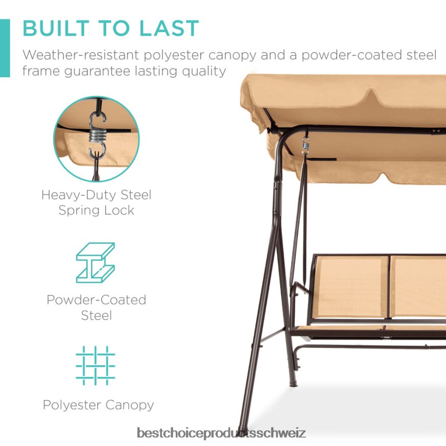 Best Choice Products 2-Sitzer-Haubeschaukel-Gleiterbank für den Außenbereich mit Textilene-Gewebe und Stahlrahmen bräunen 2JD0221355