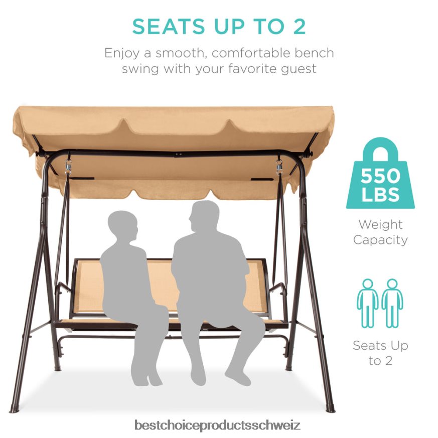 Best Choice Products 2-Sitzer-Haubeschaukel-Gleiterbank für den Außenbereich mit Textilene-Gewebe und Stahlrahmen bräunen 2JD0221355