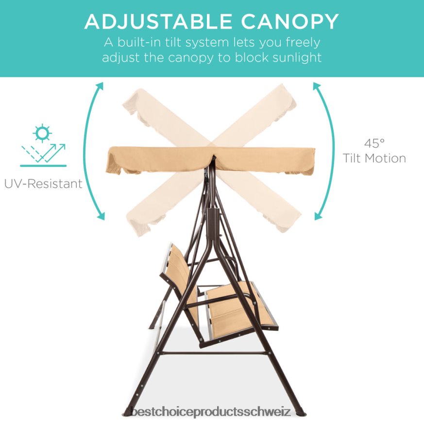 Best Choice Products 2-Sitzer-Haubeschaukel-Gleiterbank für den Außenbereich mit Textilene-Gewebe und Stahlrahmen bräunen 2JD0221355