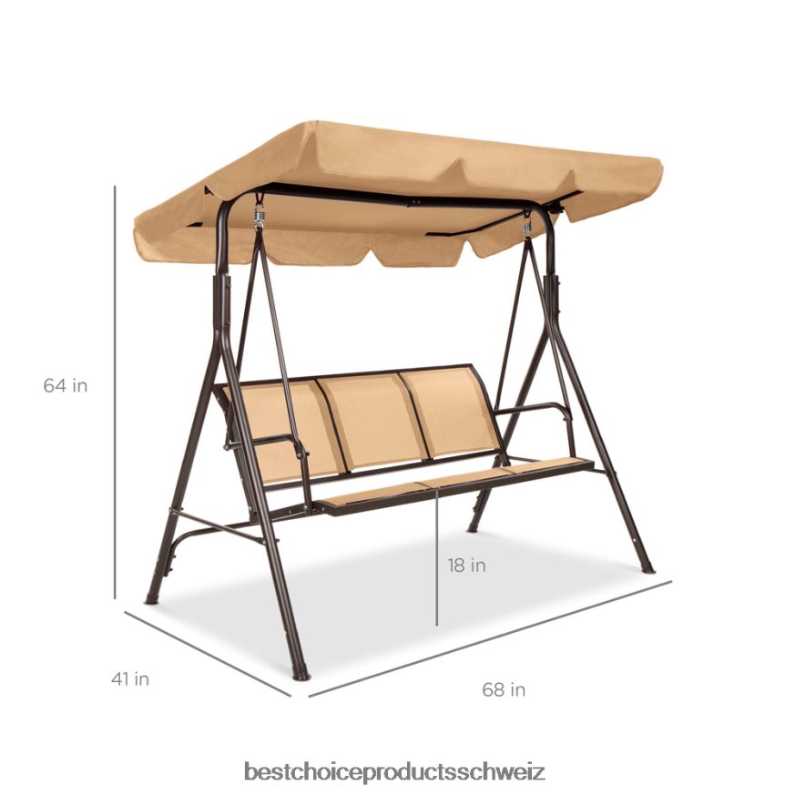 Best Choice Products 2-Sitzer-Haubeschaukel-Gleiterbank für den Außenbereich mit Textilene-Gewebe und Stahlrahmen bräunen 2JD0221355