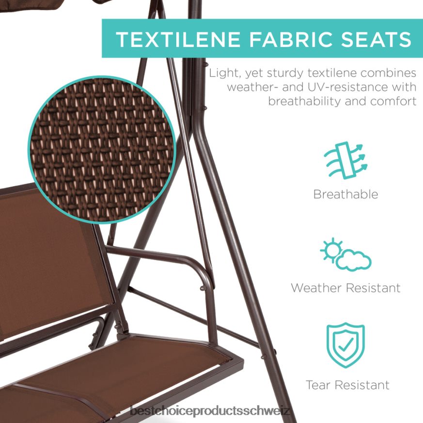 Best Choice Products 2-Sitzer-Haubeschaukel-Gleiterbank für den Außenbereich mit Textilene-Gewebe und Stahlrahmen braun 2JD0221353