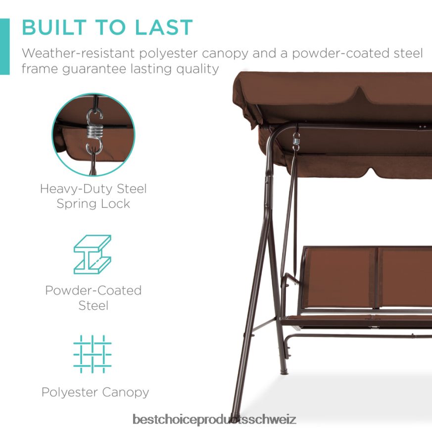 Best Choice Products 2-Sitzer-Haubeschaukel-Gleiterbank für den Außenbereich mit Textilene-Gewebe und Stahlrahmen braun 2JD0221353