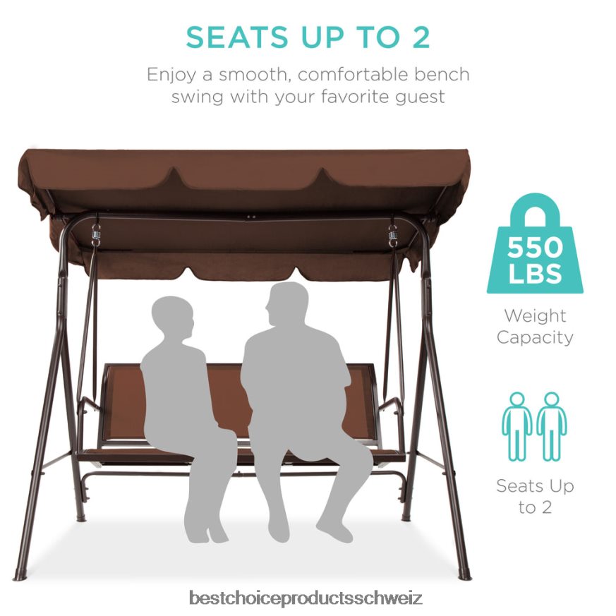 Best Choice Products 2-Sitzer-Haubeschaukel-Gleiterbank für den Außenbereich mit Textilene-Gewebe und Stahlrahmen braun 2JD0221353