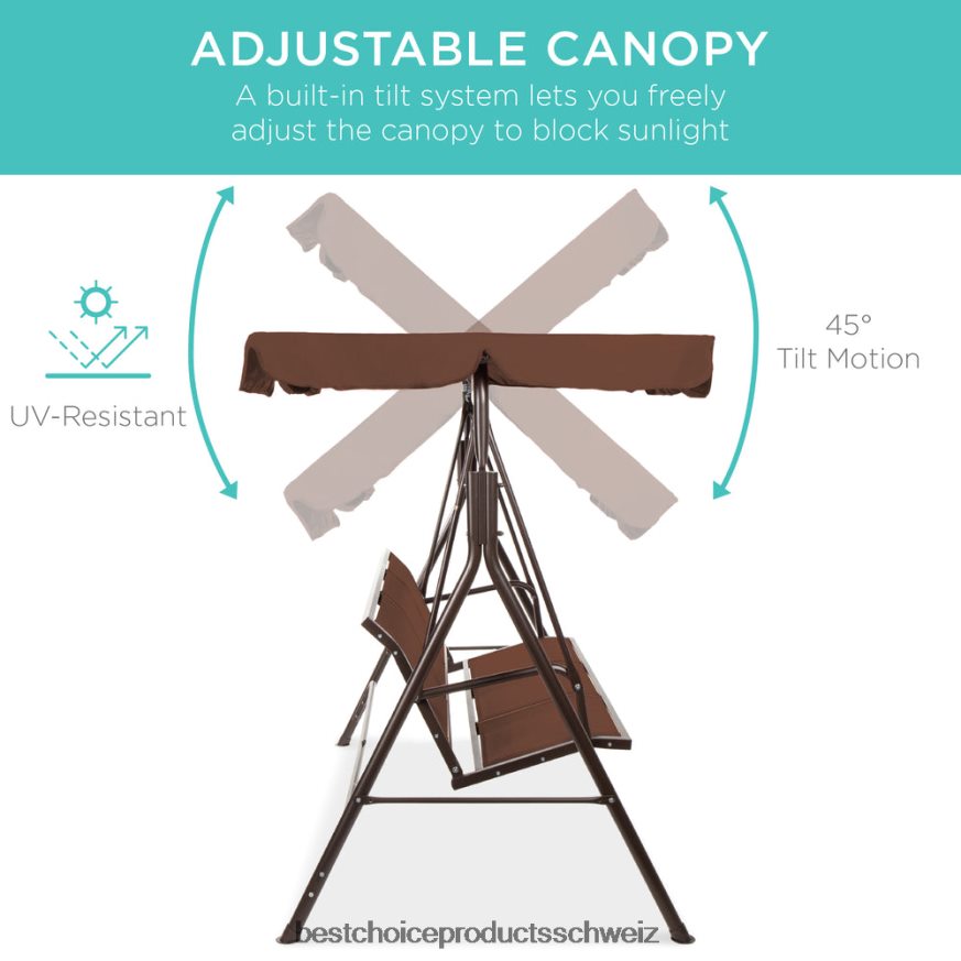 Best Choice Products 2-Sitzer-Haubeschaukel-Gleiterbank für den Außenbereich mit Textilene-Gewebe und Stahlrahmen braun 2JD0221353