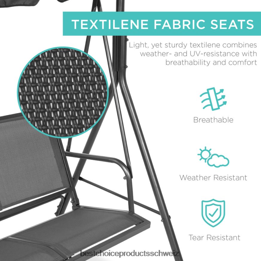 Best Choice Products 2-Sitzer-Haubeschaukel-Gleiterbank für den Außenbereich mit Textilene-Gewebe und Stahlrahmen grau 2JD0221356