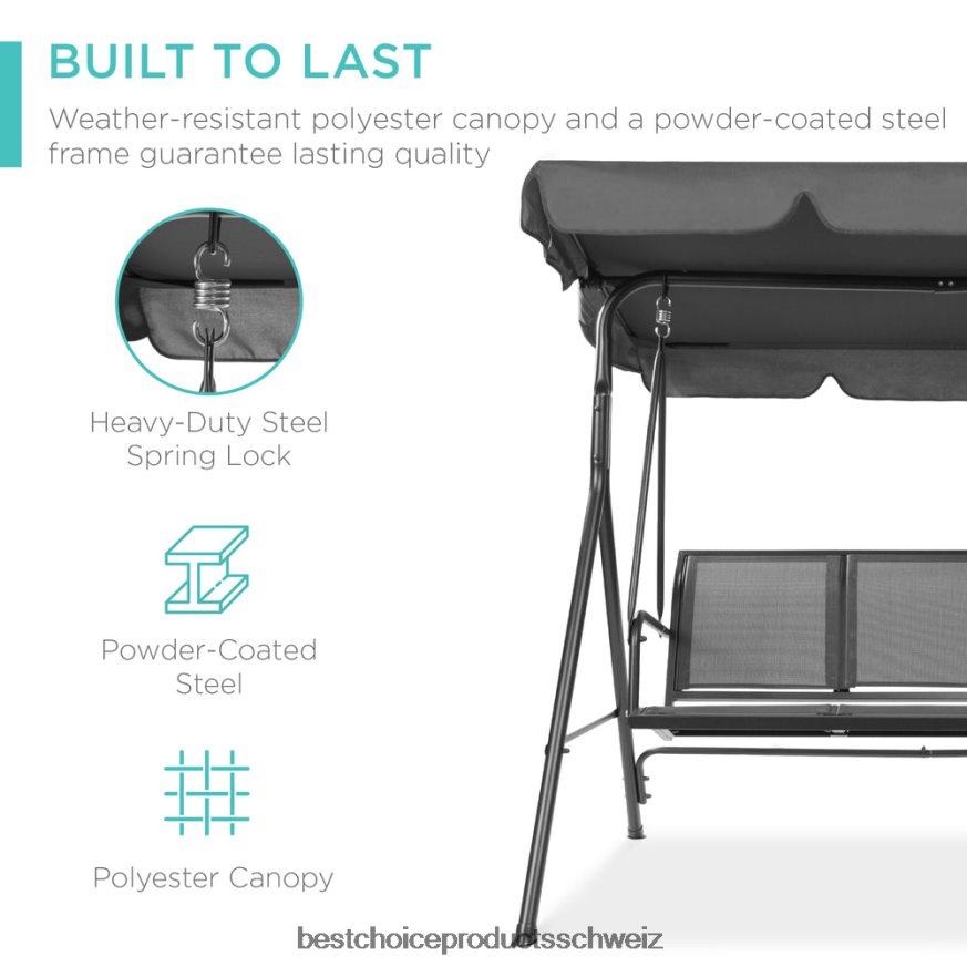 Best Choice Products 2-Sitzer-Haubeschaukel-Gleiterbank für den Außenbereich mit Textilene-Gewebe und Stahlrahmen grau 2JD0221356