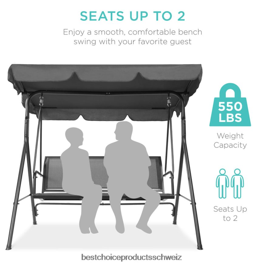 Best Choice Products 2-Sitzer-Haubeschaukel-Gleiterbank für den Außenbereich mit Textilene-Gewebe und Stahlrahmen grau 2JD0221356