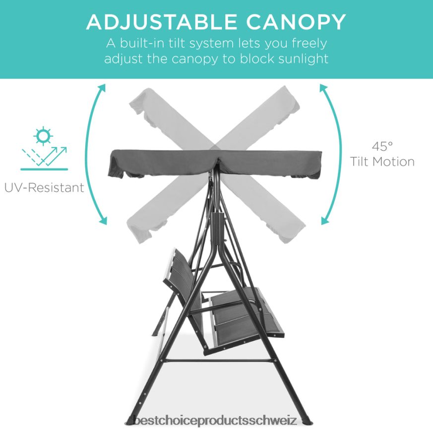 Best Choice Products 2-Sitzer-Haubeschaukel-Gleiterbank für den Außenbereich mit Textilene-Gewebe und Stahlrahmen grau 2JD0221356