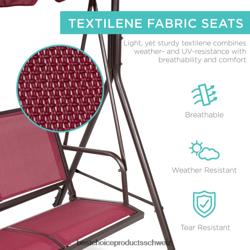 Best Choice Products 2-Sitzer-Haubeschaukel-Gleiterbank für den Außenbereich mit Textilene-Gewebe und Stahlrahmen weinrot/braun 2JD0221354