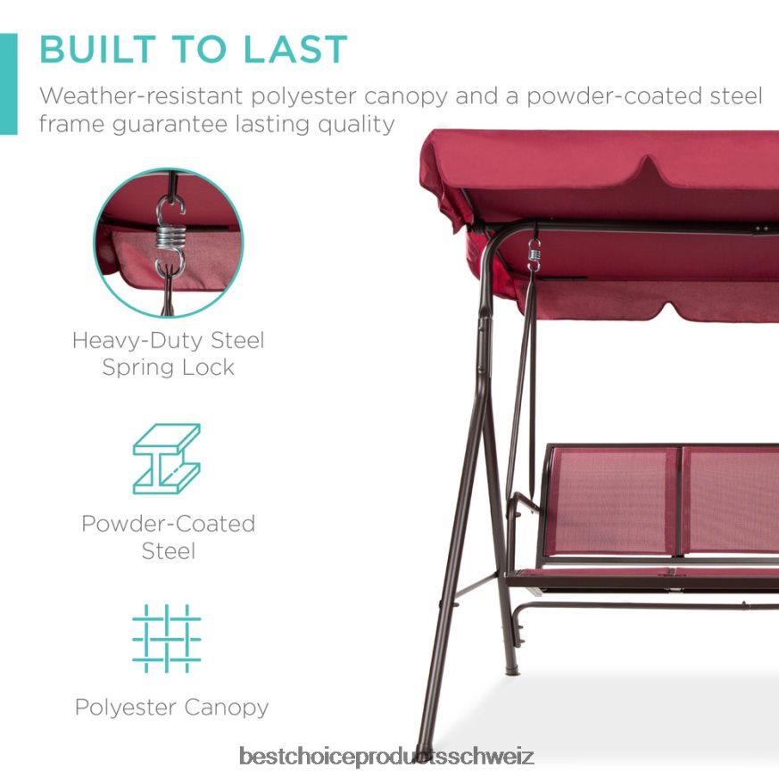 Best Choice Products 2-Sitzer-Haubeschaukel-Gleiterbank für den Außenbereich mit Textilene-Gewebe und Stahlrahmen weinrot/braun 2JD0221354
