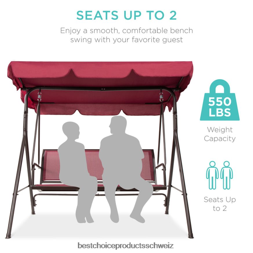 Best Choice Products 2-Sitzer-Haubeschaukel-Gleiterbank für den Außenbereich mit Textilene-Gewebe und Stahlrahmen weinrot/braun 2JD0221354
