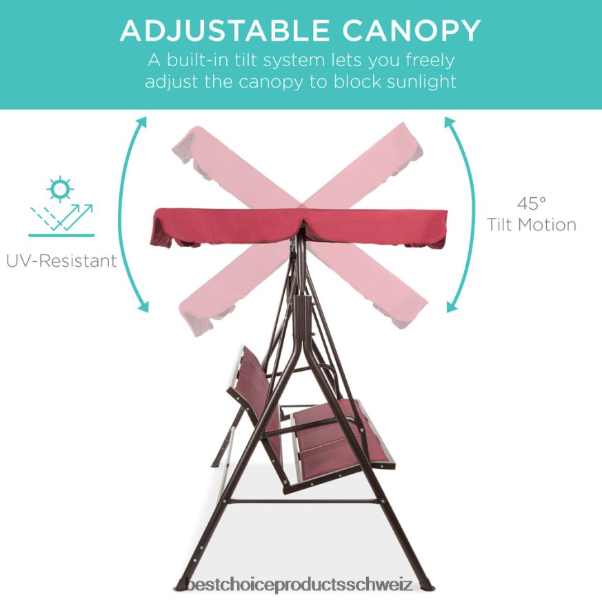 Best Choice Products 2-Sitzer-Haubeschaukel-Gleiterbank für den Außenbereich mit Textilene-Gewebe und Stahlrahmen weinrot/braun 2JD0221354