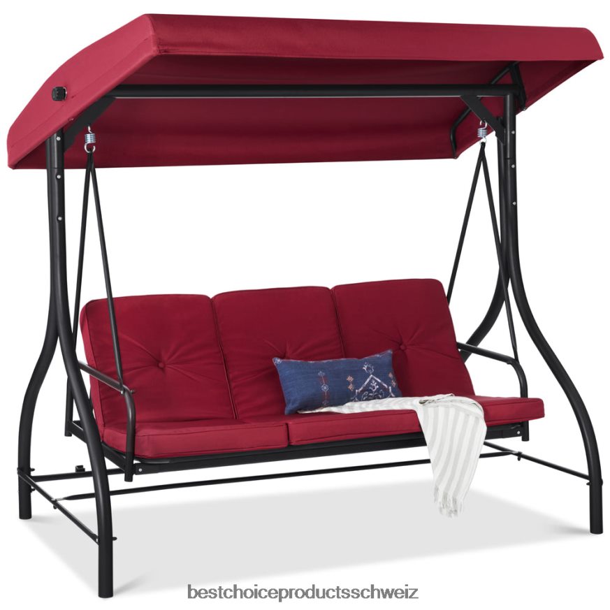 Best Choice Products 3-sitziges Outdoor-Möbel mit Hollywoodschaukel und umwandelbarer Flachbett-Rückenlehne Burgund 2JD0221359