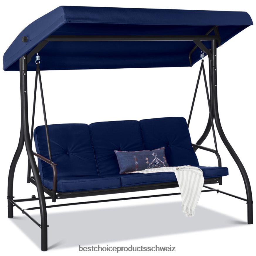 Best Choice Products 3-sitziges Outdoor-Möbel mit Hollywoodschaukel und umwandelbarer Flachbett-Rückenlehne Marine 2JD0221362