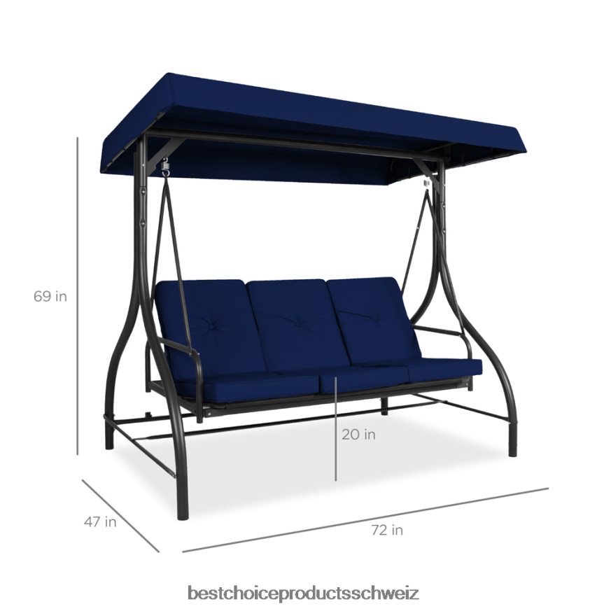 Best Choice Products 3-sitziges Outdoor-Möbel mit Hollywoodschaukel und umwandelbarer Flachbett-Rückenlehne Marine 2JD0221362