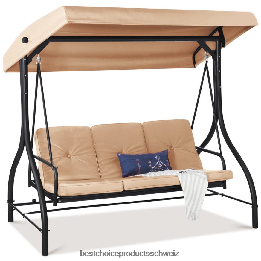 Best Choice Products 3-sitziges Outdoor-Möbel mit Hollywoodschaukel und umwandelbarer Flachbett-Rückenlehne bräunen 2JD0221360