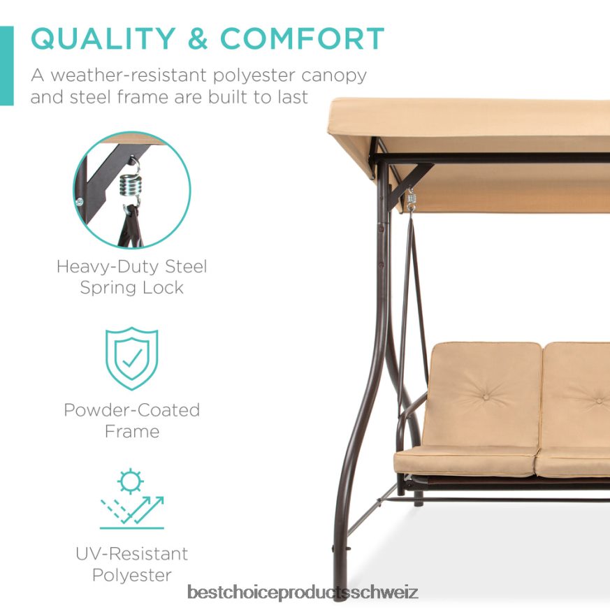Best Choice Products 3-sitziges Outdoor-Möbel mit Hollywoodschaukel und umwandelbarer Flachbett-Rückenlehne bräunen 2JD0221360