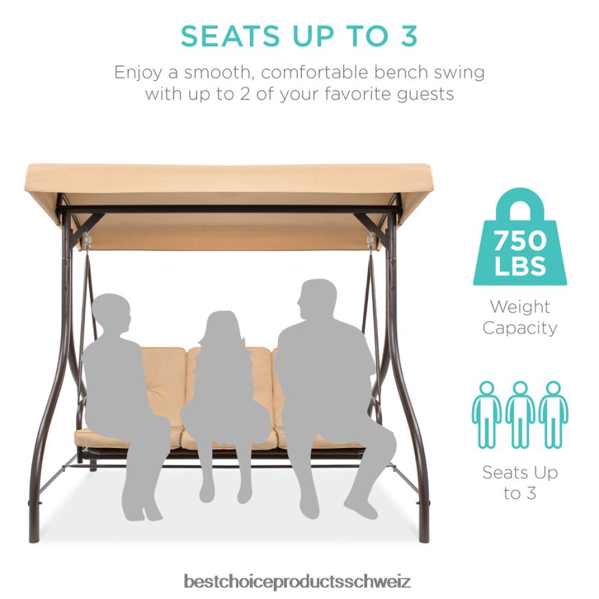 Best Choice Products 3-sitziges Outdoor-Möbel mit Hollywoodschaukel und umwandelbarer Flachbett-Rückenlehne bräunen 2JD0221360