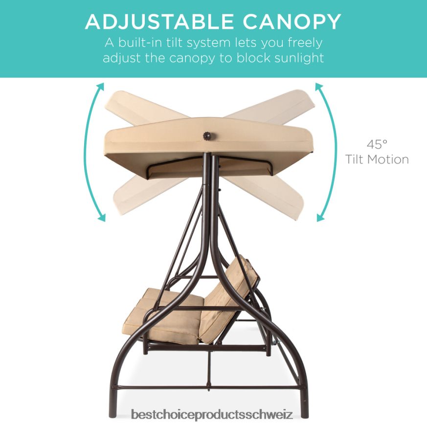 Best Choice Products 3-sitziges Outdoor-Möbel mit Hollywoodschaukel und umwandelbarer Flachbett-Rückenlehne bräunen 2JD0221360