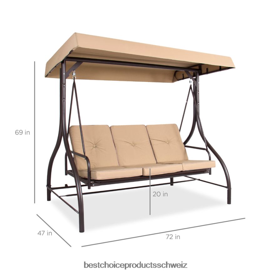 Best Choice Products 3-sitziges Outdoor-Möbel mit Hollywoodschaukel und umwandelbarer Flachbett-Rückenlehne bräunen 2JD0221360