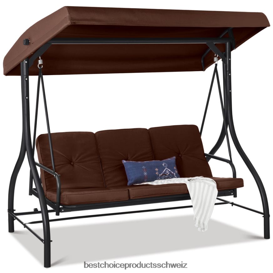 Best Choice Products 3-sitziges Outdoor-Möbel mit Hollywoodschaukel und umwandelbarer Flachbett-Rückenlehne braun 2JD0221361