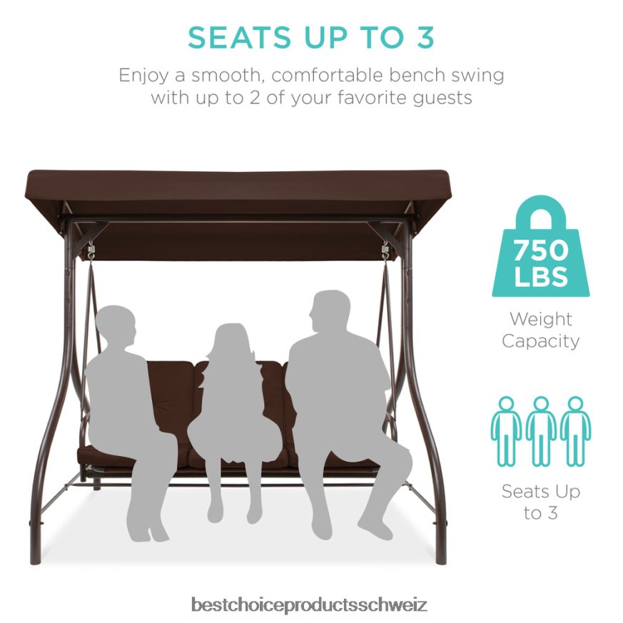 Best Choice Products 3-sitziges Outdoor-Möbel mit Hollywoodschaukel und umwandelbarer Flachbett-Rückenlehne braun 2JD0221361
