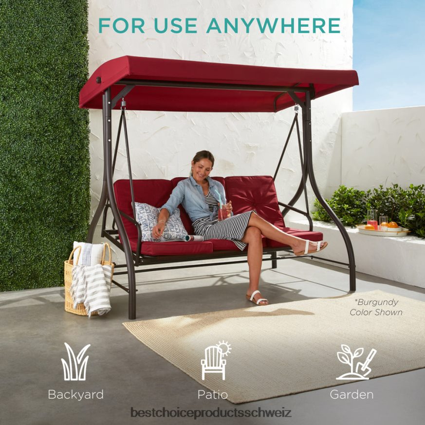 Best Choice Products 3-sitziges Outdoor-Möbel mit Hollywoodschaukel und umwandelbarer Flachbett-Rückenlehne braun 2JD0221361