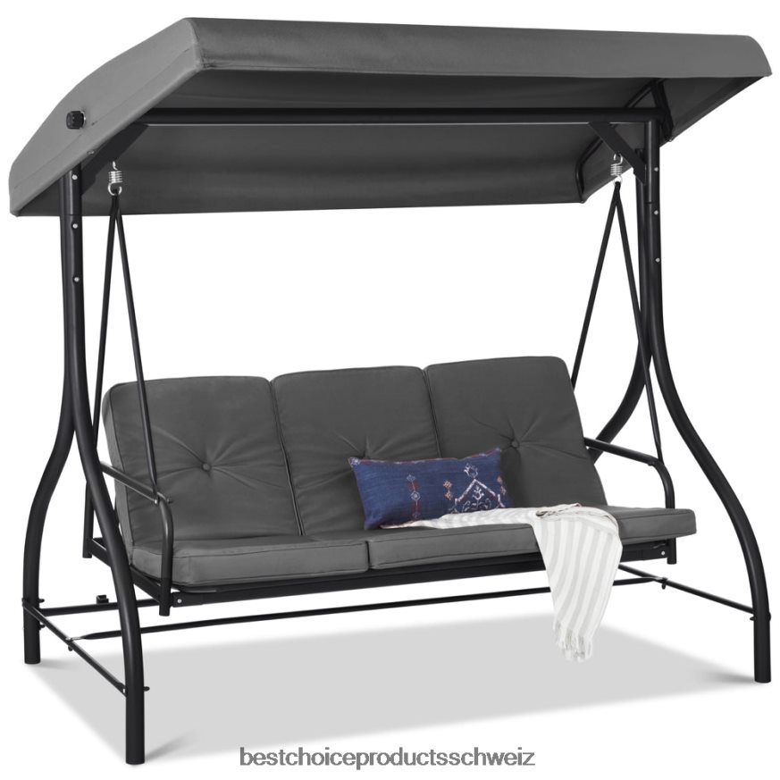 Best Choice Products 3-sitziges Outdoor-Möbel mit Hollywoodschaukel und umwandelbarer Flachbett-Rückenlehne grau 2JD0221363