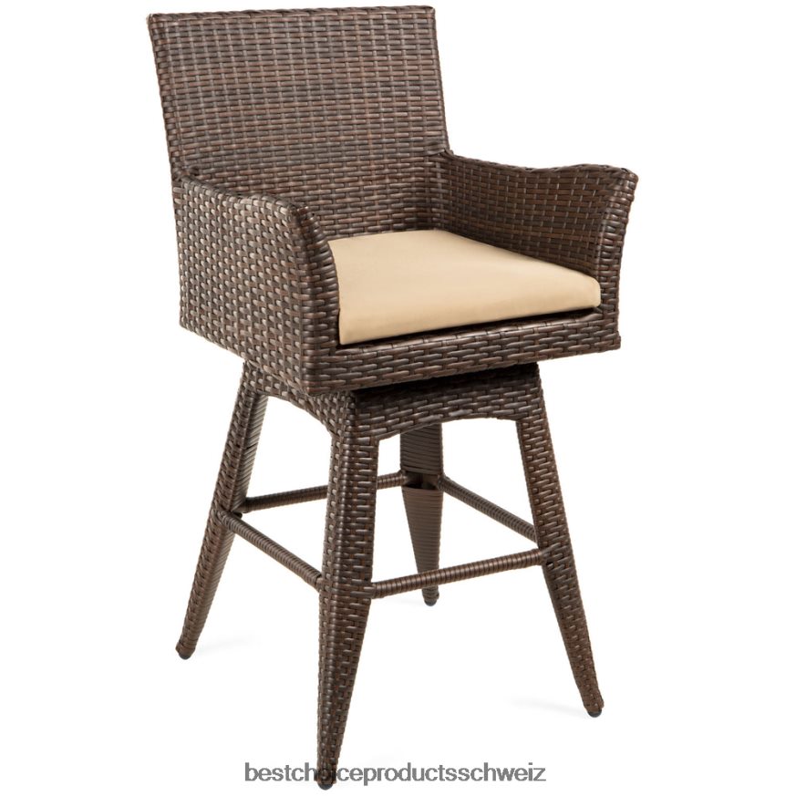 Best Choice Products Allwetter-Barhocker aus Korbgeflecht mit Gegenhöhe und Kissen braun 2JD022436